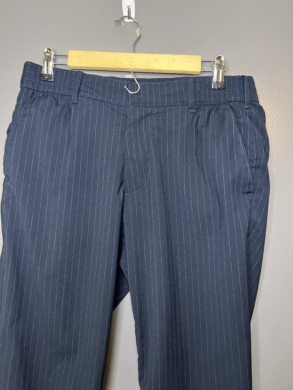 Abercrombie & Fitch Dress Pants Womens Med Blue Pinstripe Stretch Elastic Waist